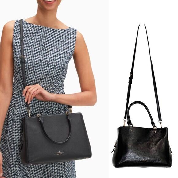 Kate Spade Leila Pebbled Leather Satchel Crossbody Handbag Black Very Nice $399 - Picture 1 of 13
